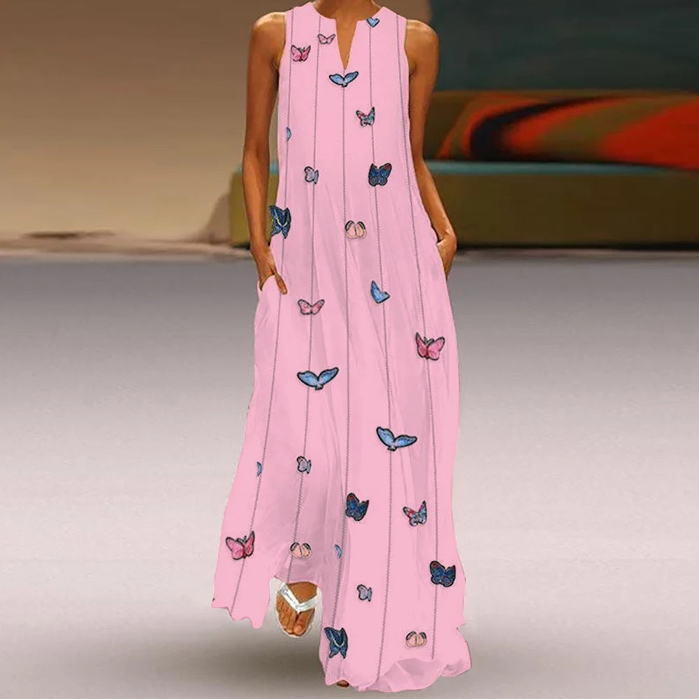 Women's Retro Boho Maxi Dress – Sleeveless V-Neck Summer Beach Dress with Pockets Bazaare Mart Maxi Sundress