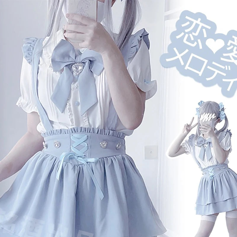 Women's Kawaii Lolita Blouse – Japanese-Inspired Peter Pan Collar Shirt with Lace & Bow Details Bazaare Mart Blouse