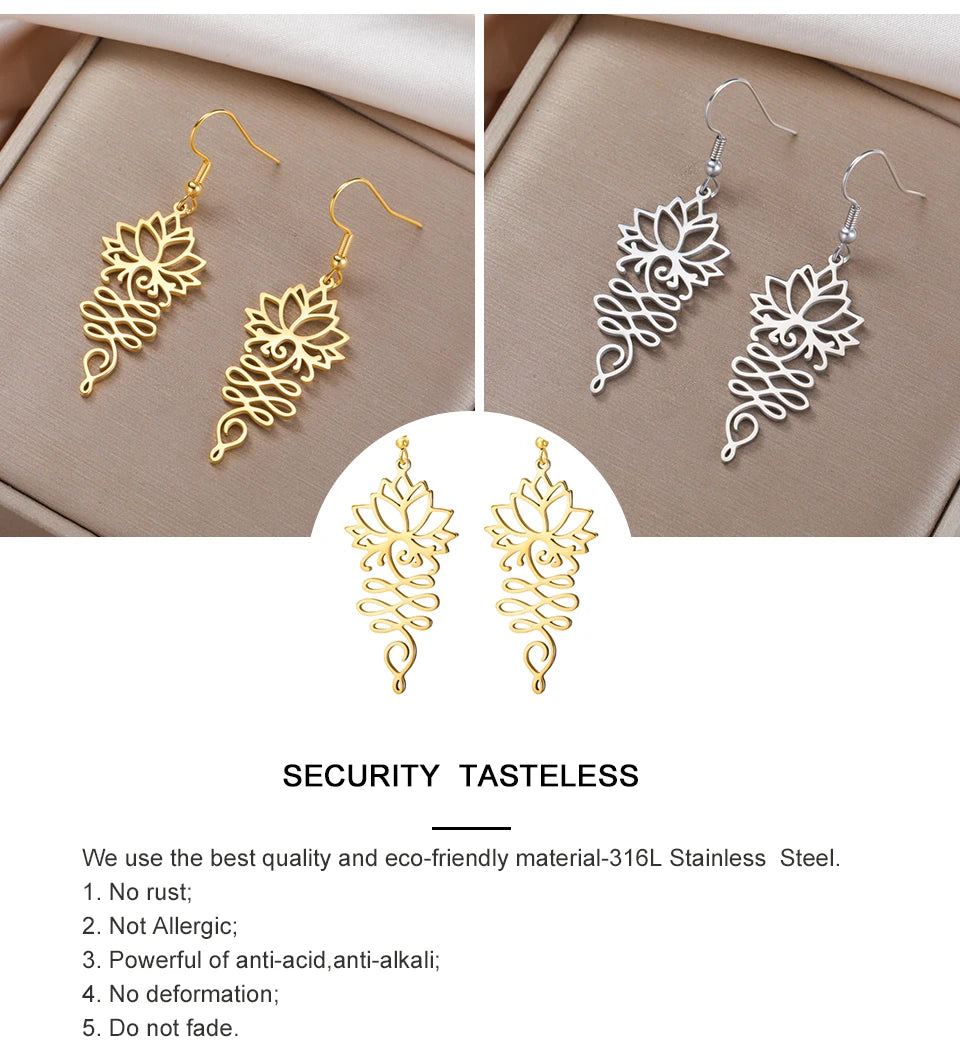 Hollow Lotus Flower Drop Earrings