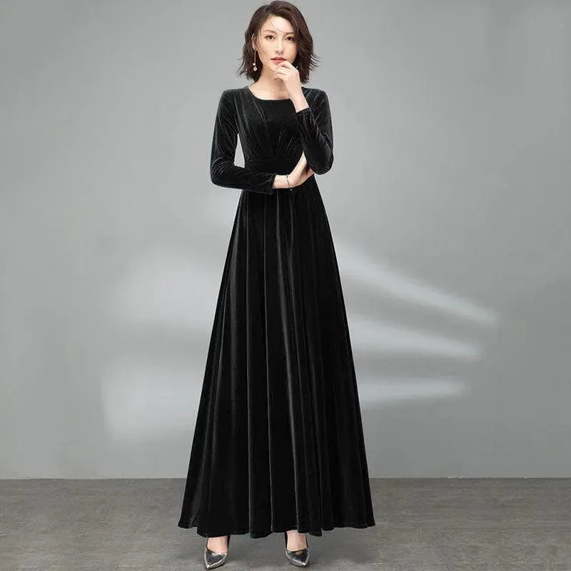 Long Sleeve Velvet Maxi Dress Bazaare Mart Long Sleeve Velvet Maxi Dress