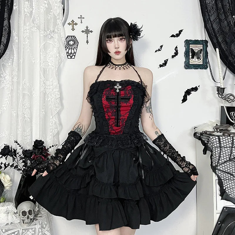 Japanese Gothic Y2k Lolita Style Skirt Women Harajuku Dark Streetwear Lace Mini Cake Skirt Female Fashion Slim Outfitn Bazaare Mart