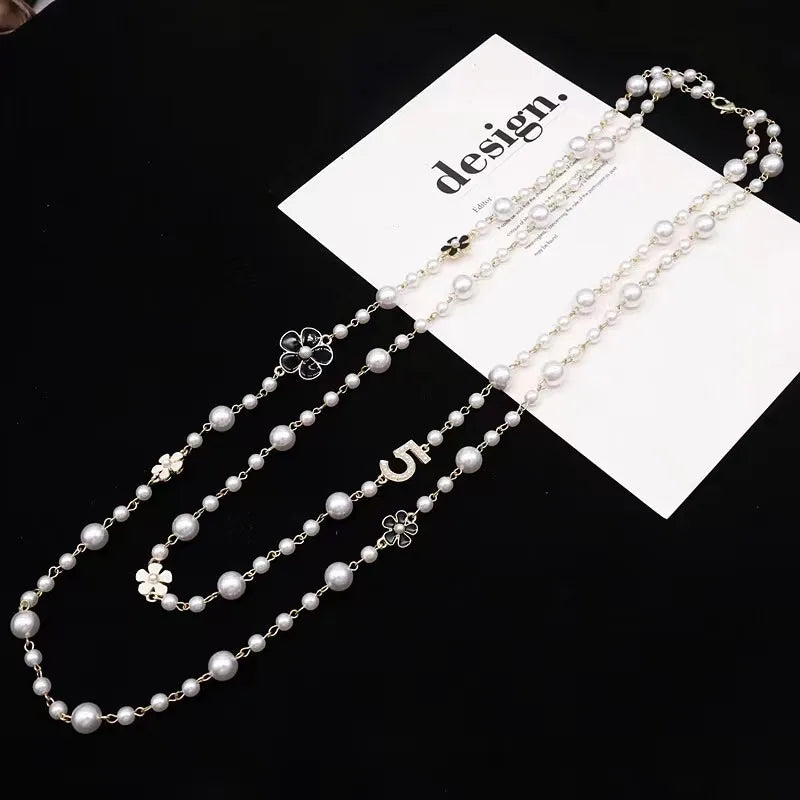 Long Floral Pearl Multi-Strand Necklaces Bazaare Mart Long Floral Pearl Multi-Strand Necklaces