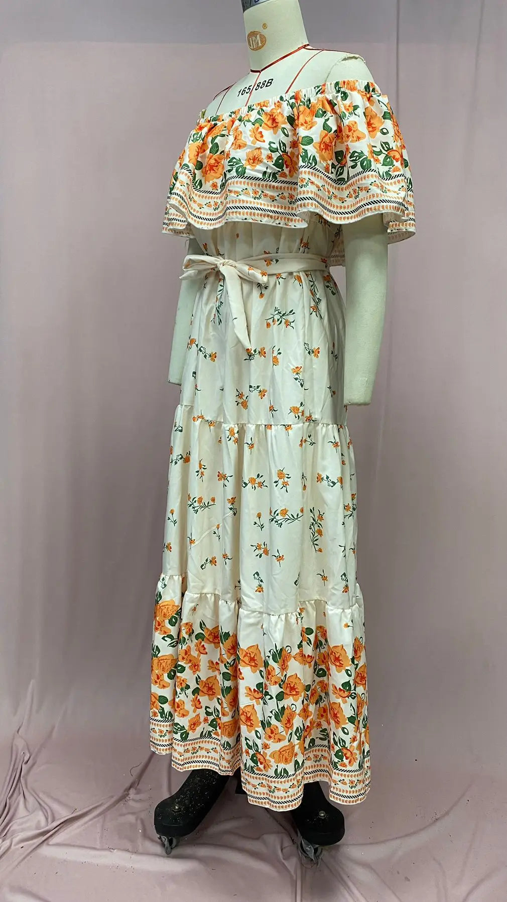 Off-shoulder Long Ruffled Peasant Dress