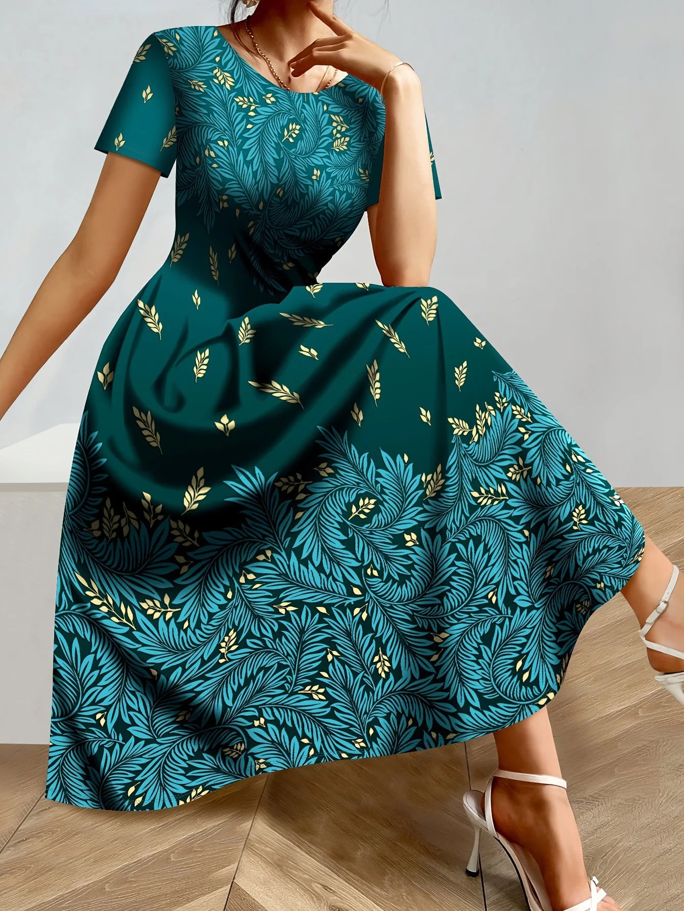 Short Sleeve Floral Midi Dress