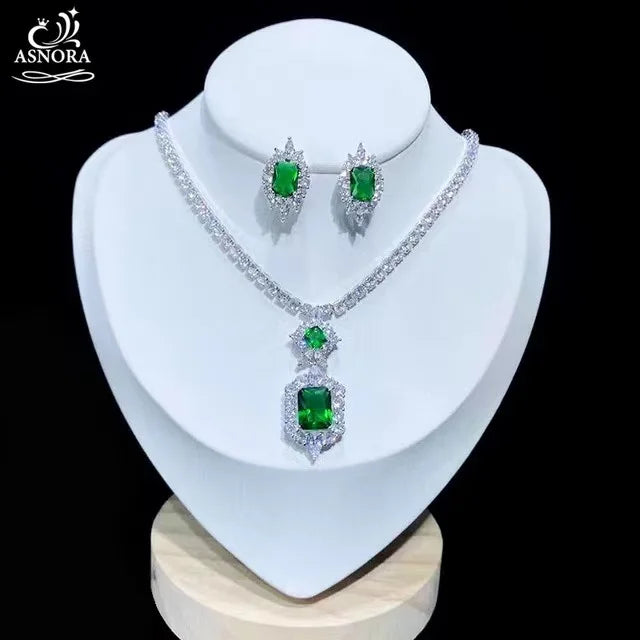 CZ Jewelry Set green clear Bazaare Mart Statement Jewelry Set