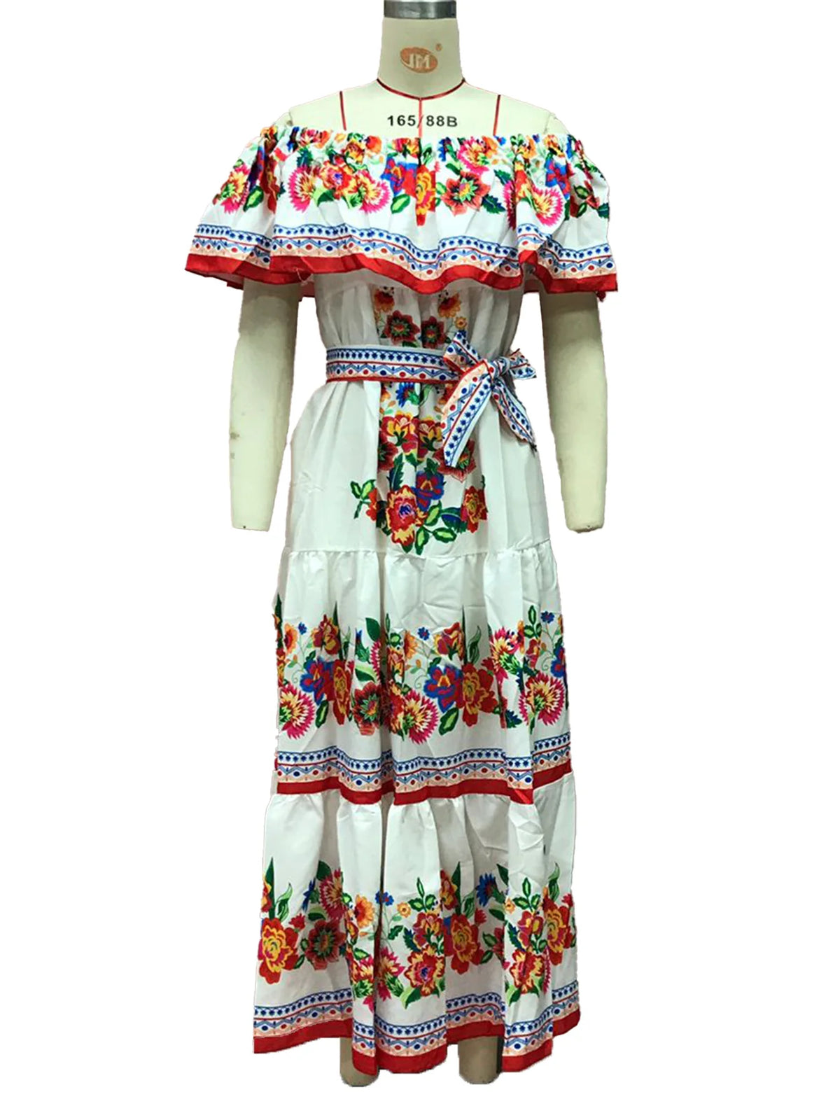 Off-shoulder Long Ruffled Peasant Dress