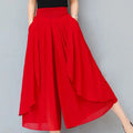 Elegant Solid Color Loose Elastic High Waist Folds Ruffles Capris Women's New Office Lady Commute Irregular Casual Pants Red Bazaare Mart