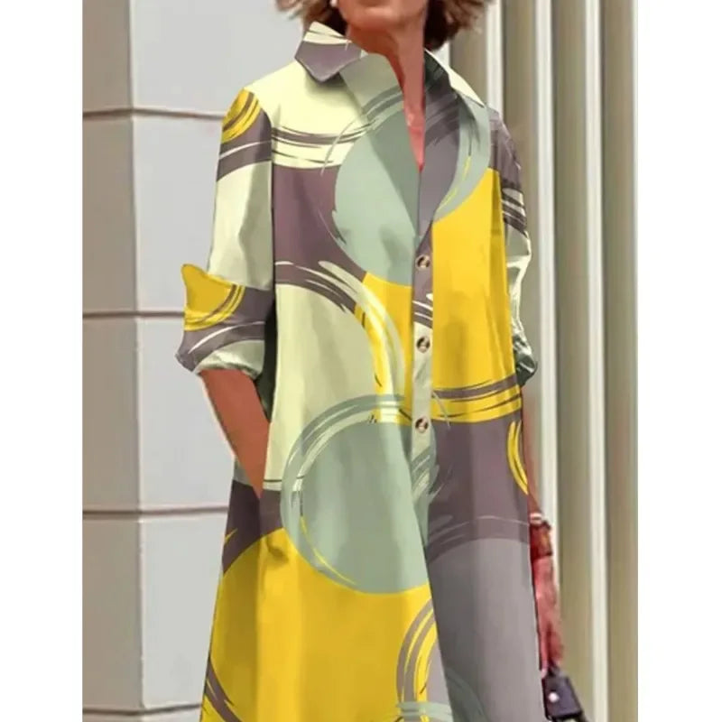 Retro Yellow and Green Abstract Blouse Dress Bazaare Mart Retro Shirt Dress