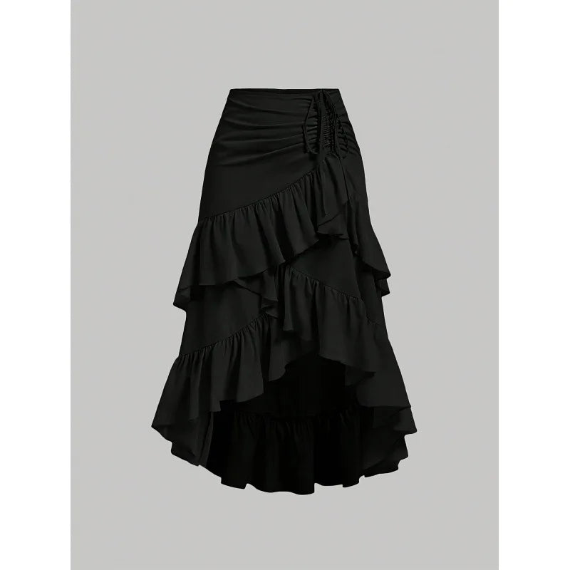 Sinched Ruffled Tiered Layered Skirt Black Bazaare Mart Wrap Sinched Ruffled Skirt