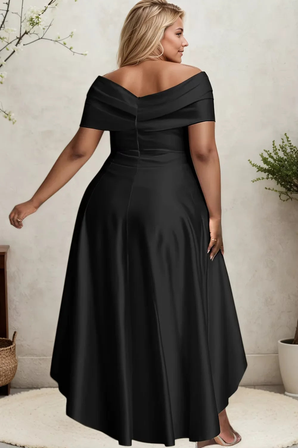 Elegant Black High Low Off Shoulder Evening Dress