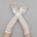 Satin Pleated Opera Gloves champagne Bazaare Mart Satin Opera Gloves