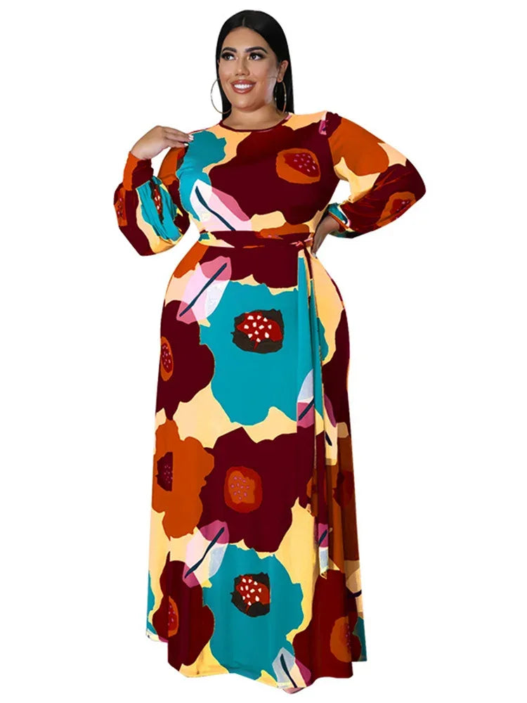 Colorful Long Sleeve Large Print Flower Maxi Dress Bazaare Mart Colorful Long Sleeve Large Print Flower Maxi Dress