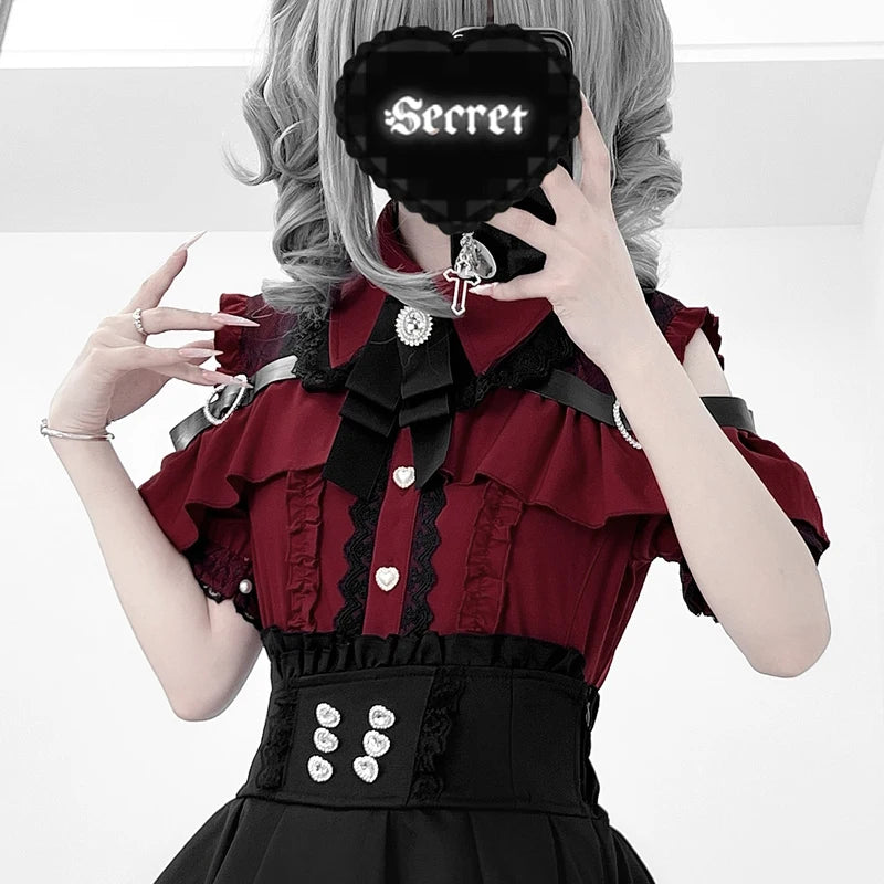 Women's Kawaii Lolita Blouse – Japanese-Inspired Peter Pan Collar Shirt with Lace & Bow Details Bazaare Mart Blouse