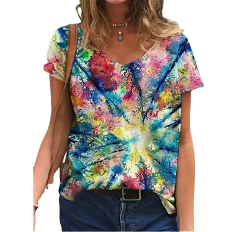 Women's Floral 3D Print V-Neck T-Shirt