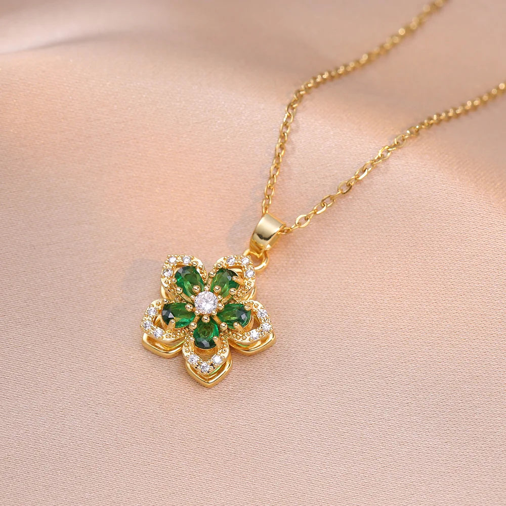 Romantic CZ Flower Pendant Necklace Bazaare Mart Romantic CZ Flower Pendant Necklace