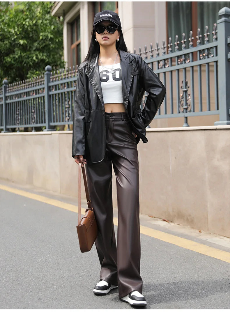 Winter Fleece PU Leather Wide Leg Pants Bazaare Mart Winter Fleece PU Leather Wide Leg Pants