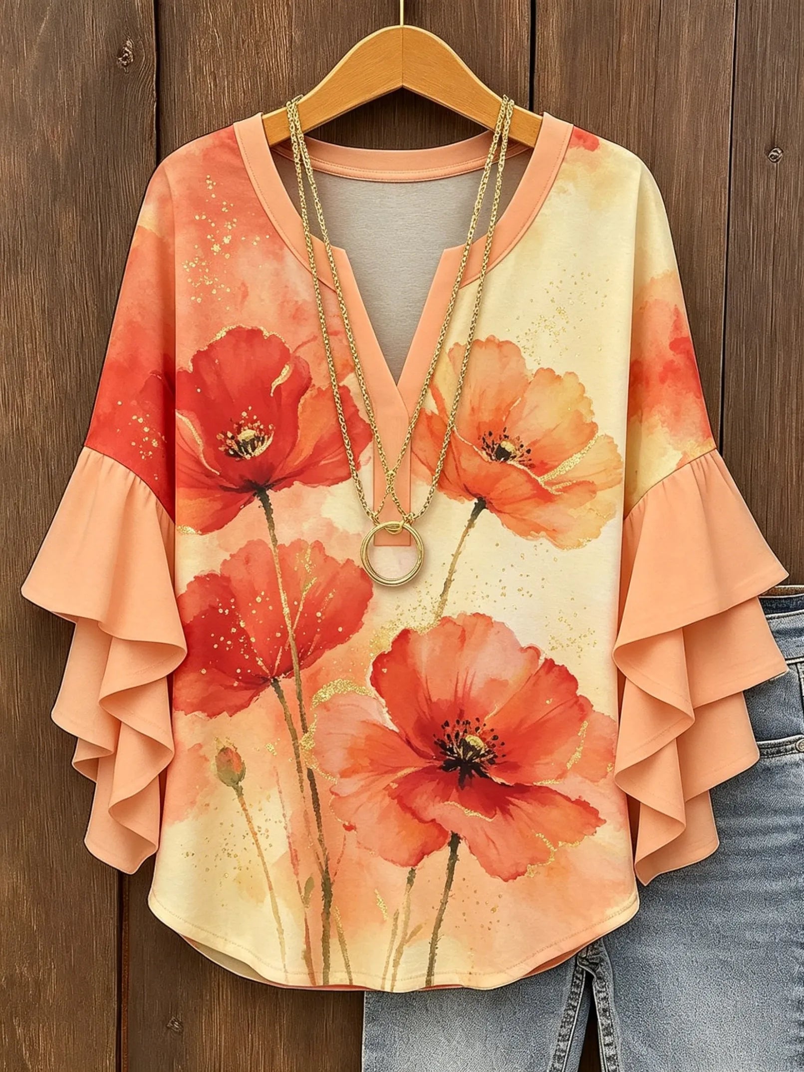 Women's V Neck Ruffle Half Sleeve Lotus Print Blouse, Casual Daily Holiday Tops Mint Green White Spring Summer HCHLD202630181 Bazaare Mart