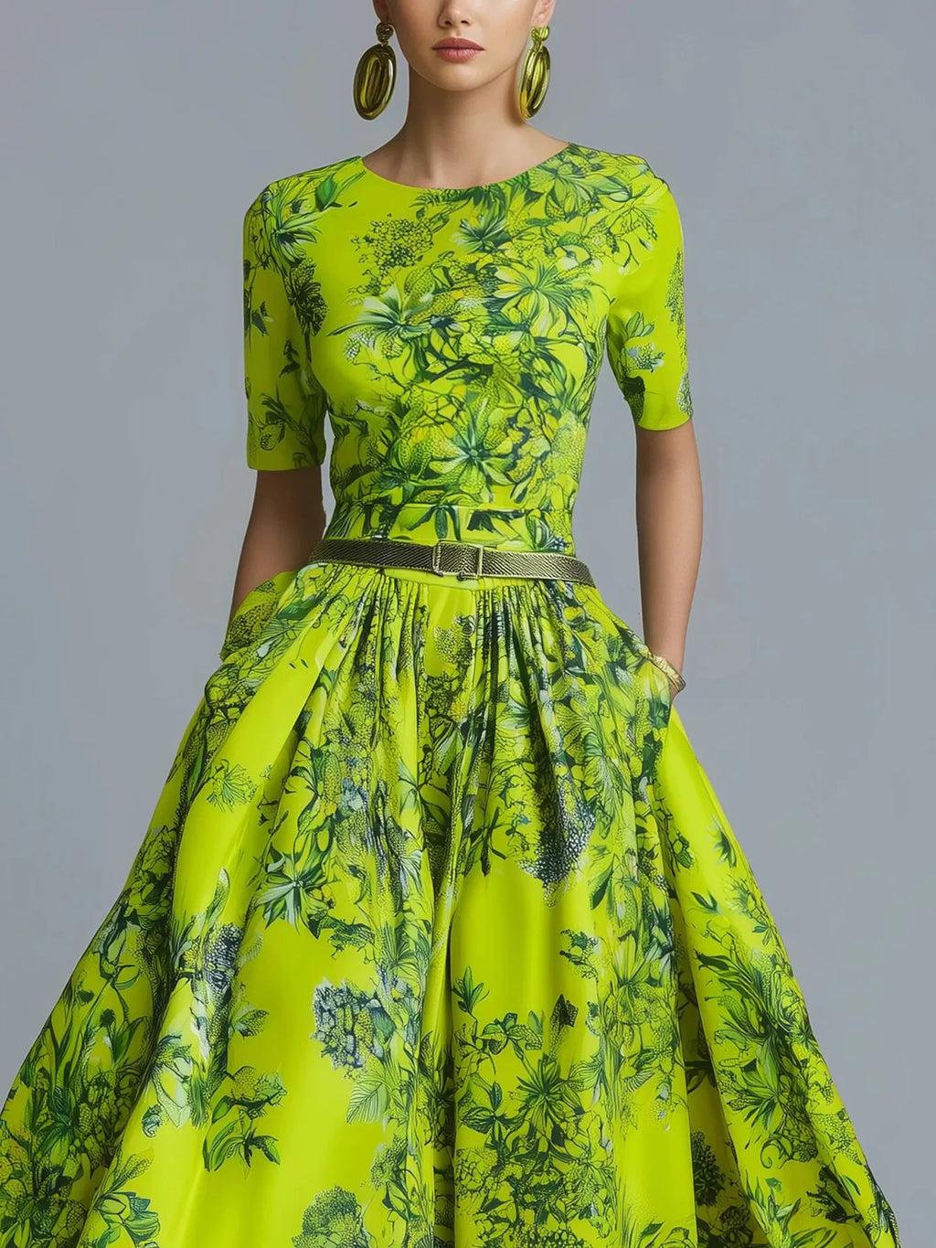 Green Floral Print A-Line Maxi Dress