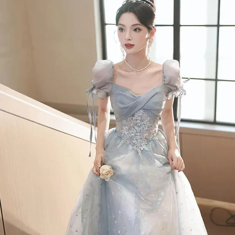 Elegant Sky Blue Princess Wedding & Formal Gown | Lace-Up A-Line Evening Dress Bazaare Mart Wedding Gown