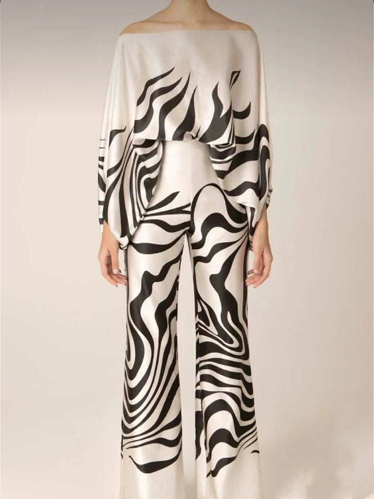 Abstract Print Satin 2pc Pants Sets