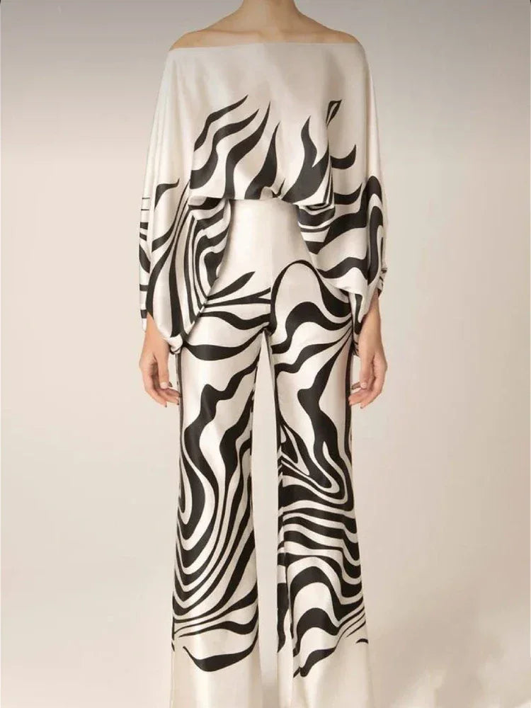 Abstract Print Satin 2pc Pants Sets Bazaare Mart 2 pc. Pants Outfit