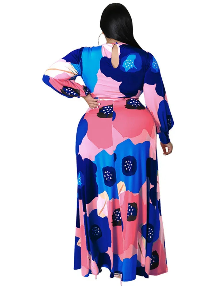 Colorful Long Sleeve Large Print Flower Maxi Dress Bazaare Mart Colorful Long Sleeve Large Print Flower Maxi Dress