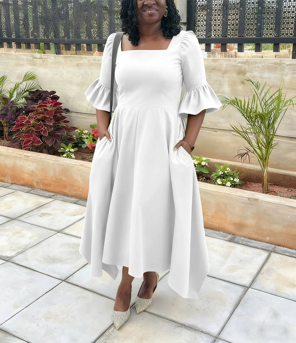 Ruffle Sleeve Square Neck Midi Dress Bazaare Mart Plus Size Half Sleeve Midi Dress