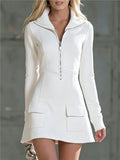 Women's Half-Zip Mini Scuba Dress – Long Sleeve Slim-Fit Dress