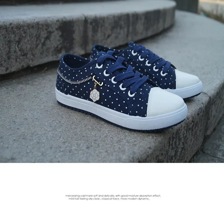 Unique Hollow Mesh Polka Dot Denim Sneakers