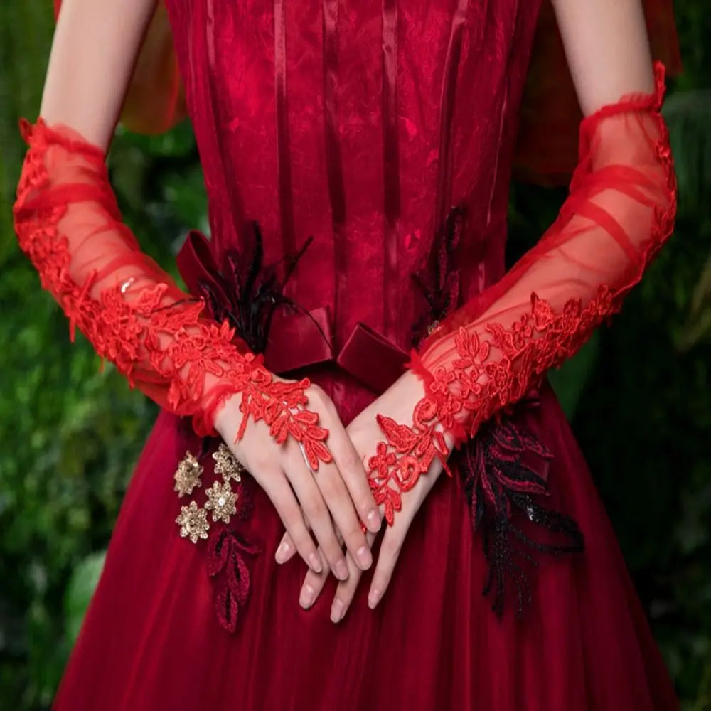 Long Formal Lace Fingerless Brides' Gloves