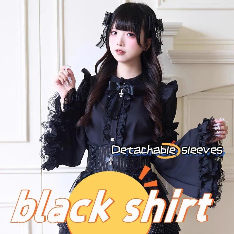 Women's Kawaii Lolita Blouse – Japanese-Inspired Peter Pan Collar Shirt with Lace & Bow Details shirt 42 Bazaare Mart Blouse