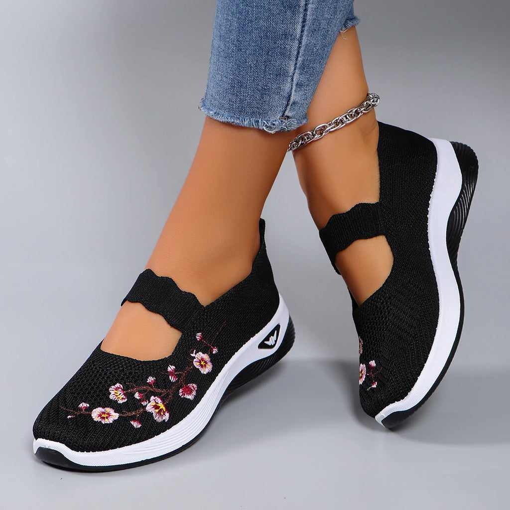Floral Breathable Mesh Flat Shoes