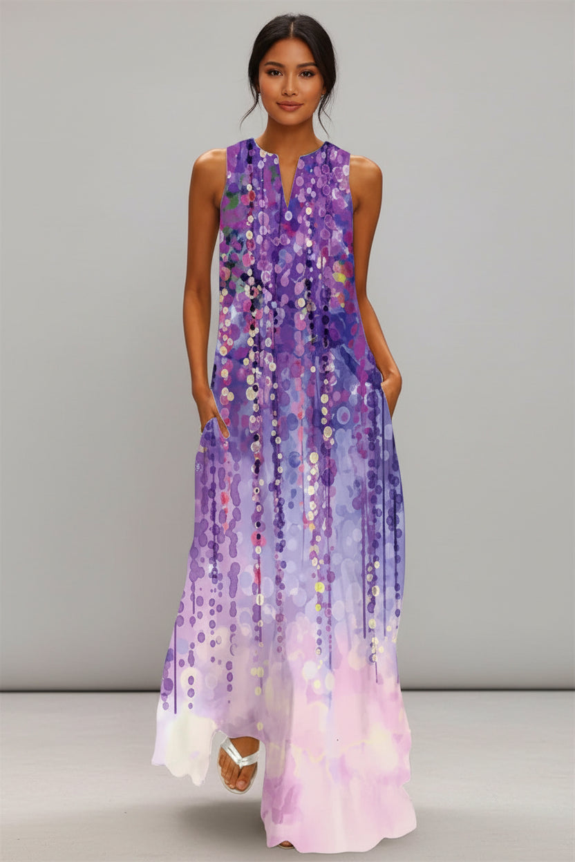 Women's Sleeveless Floral Maxi Dress with Pockets – Casual V-Neck Summer Beach Dress Lilac Hombre China Mainland Bazaare Mart Floral Maxi Dresses