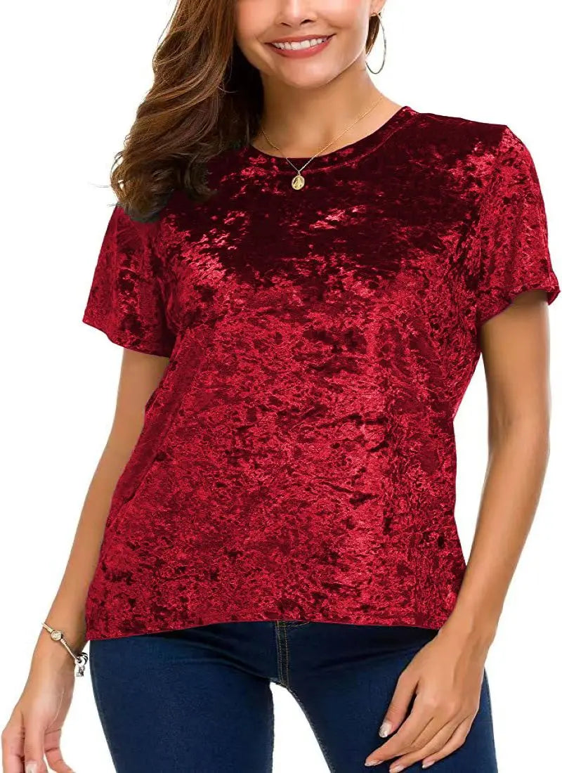 Plus Size Velvet Short Sleeve Top