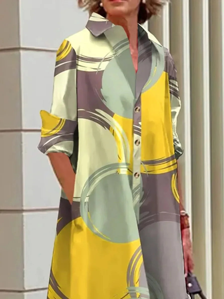 Retro Yellow and Green Abstract Blouse Dress Bazaare Mart Retro Shirt Dress