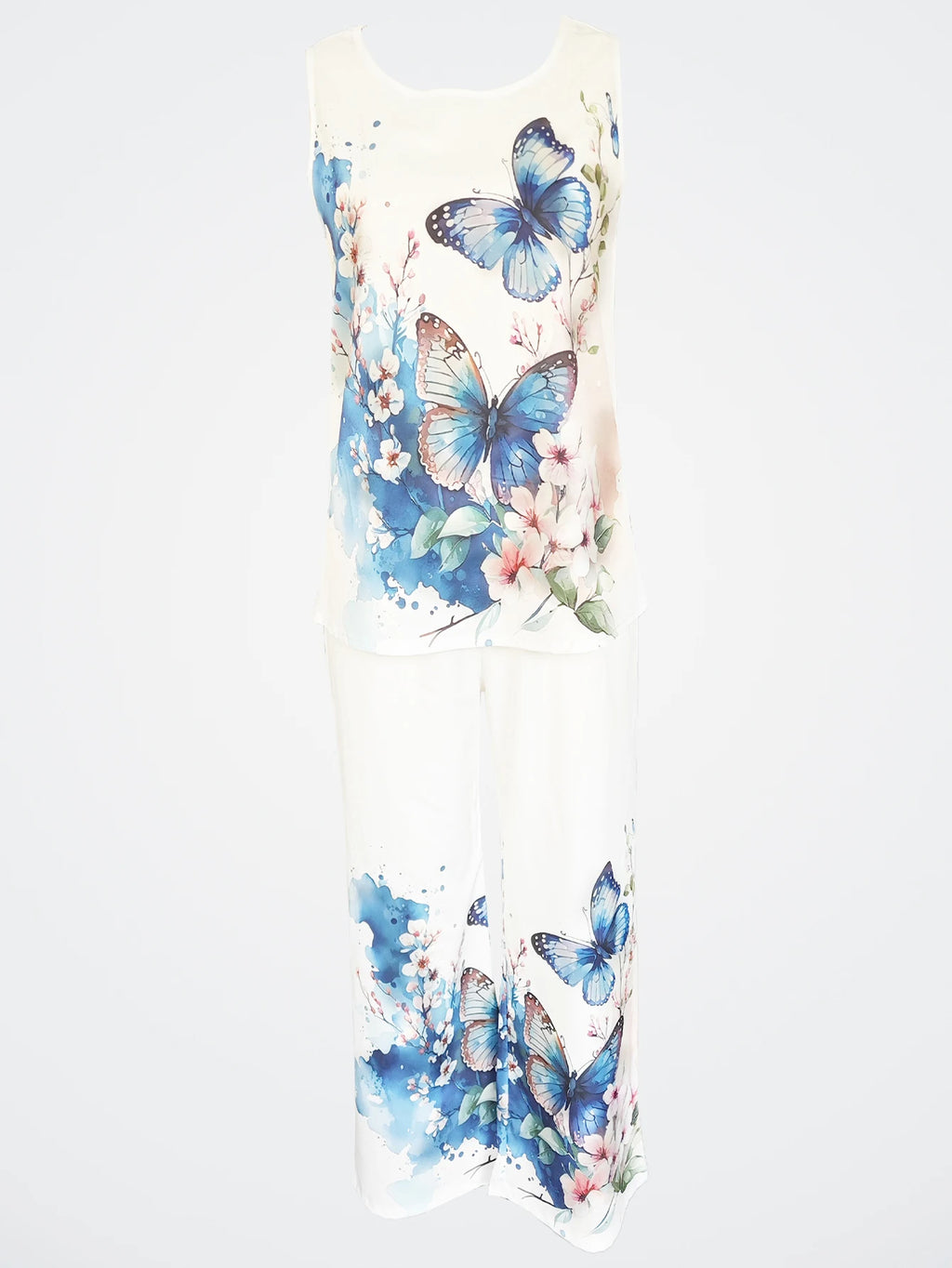 Simple Sleeveless Printed Vest Long Pants Set Women Summer Fashion Round Neck Casual T-Shirt Top Loose Pants Suit Clothes Bazaare Mart
