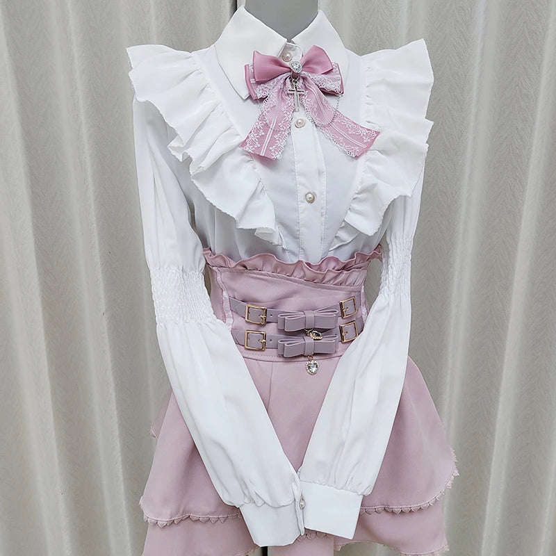 Women's Kawaii Lolita Blouse – Japanese-Inspired Peter Pan Collar Shirt with Lace & Bow Details Bazaare Mart Blouse