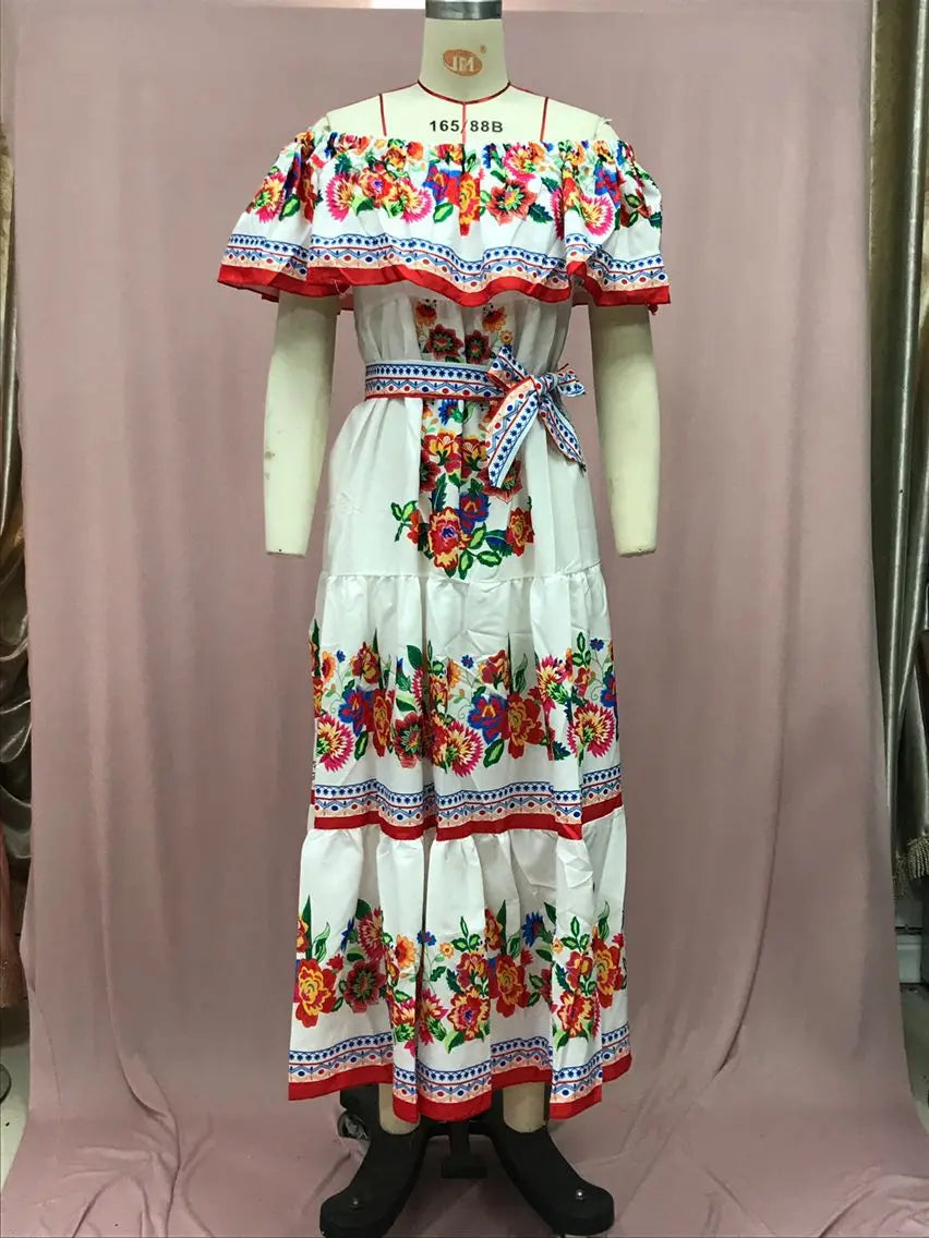Off-shoulder Long Ruffled Peasant Dress