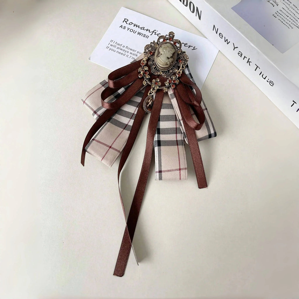 Women's Vintage Plaid Cameo Bow Tie Plaid Bowtie Bazaare Mart Lady's Bowtie