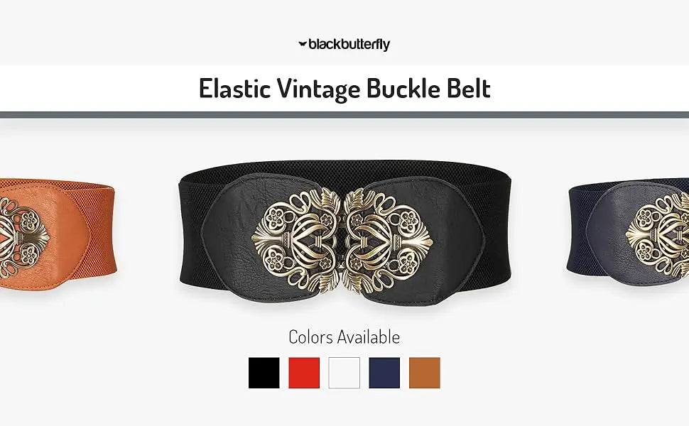 Black Butterfly 3 Inch Wide Elastic Vintage Belt Bazaare Mart Wide Belt