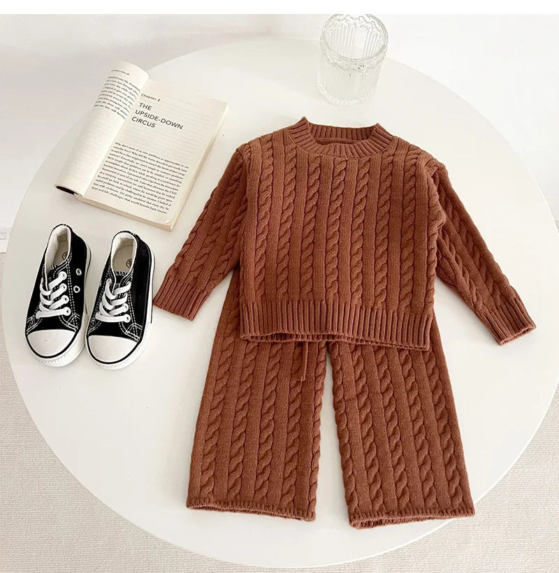 Knit Kids Girls Clothes Set Spring Autumn Knitted Korean Baby Sweaters Pants 2PCS Children Clothing Suit Fashion Kids Outfit Set