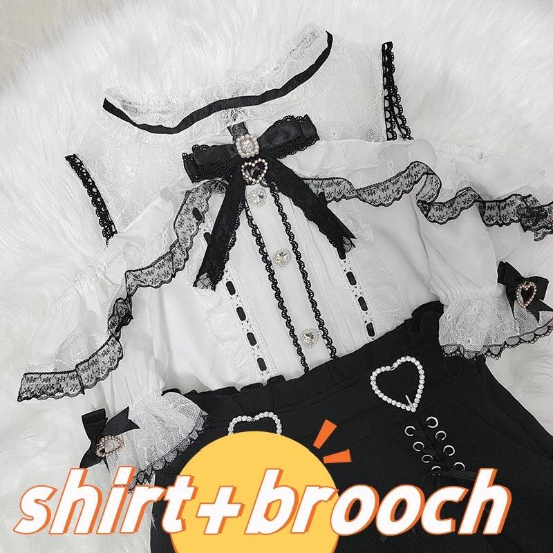 Women's Kawaii Lolita Blouse – Japanese-Inspired Peter Pan Collar Shirt with Lace & Bow Details 14 shirt Bazaare Mart Blouse
