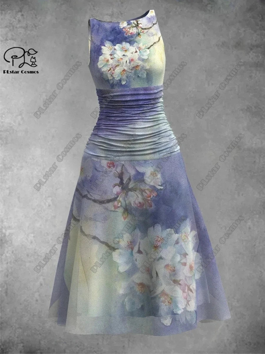 Women's 3D Print Sleeveless Fit & Flare Dress – Nature Pattern Dress