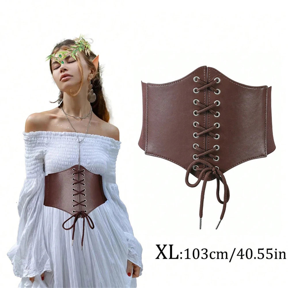 Retro PU Leather Underbust Corset Coffee XL Uniform code Bazaare Mart Retro PU Leather Underbust Corset
