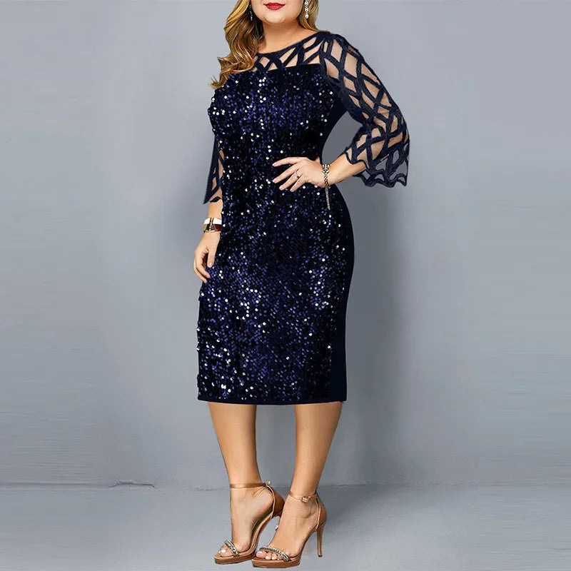Elegant Sequin Plus Size Dress Blue Bazaare Mart Elegant Sequin Plus Size Dress