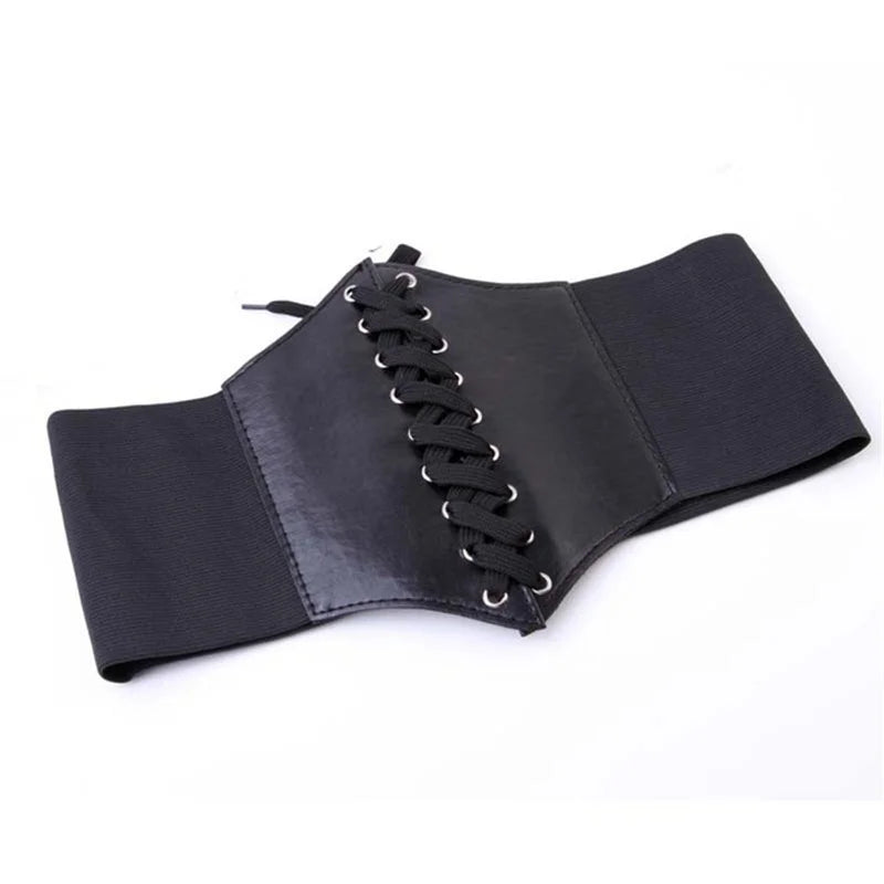 Wide PU Leather Corset Belt Black One size Bazaare Mart Wide PU Leather Corset Belt