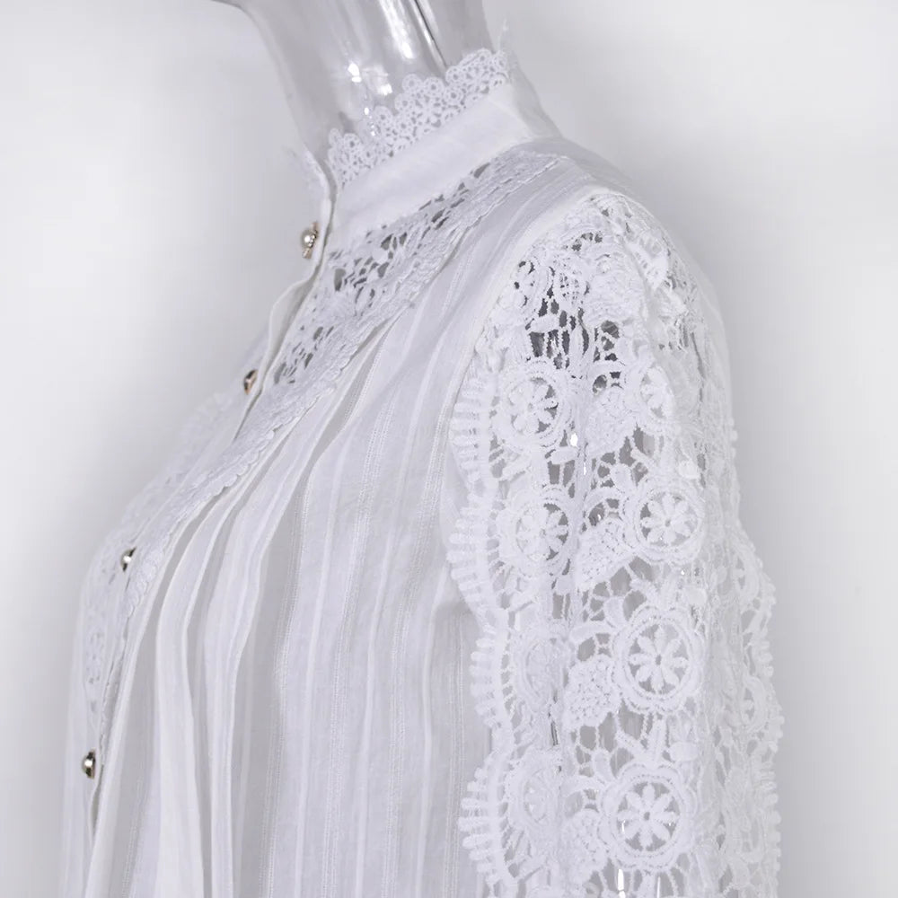 Vintage Lace Long Sleeve Pearl Button Blouse