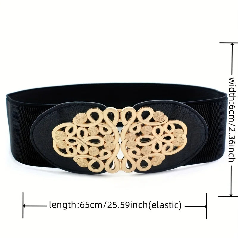 Vintage Buckle Wide Elastic Black Belt Bazaare Mart Wide Belt