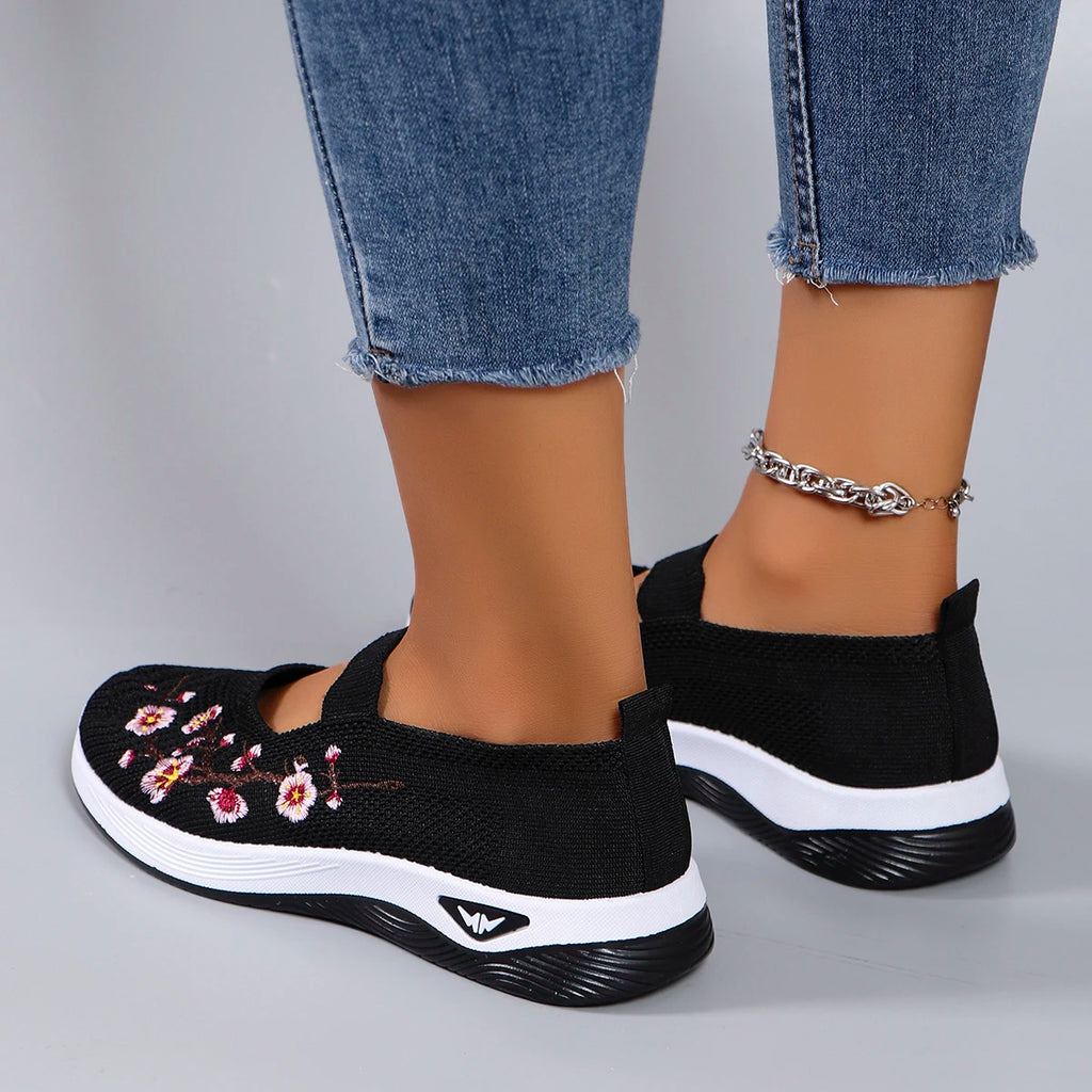 Floral Breathable Mesh Flat Shoes