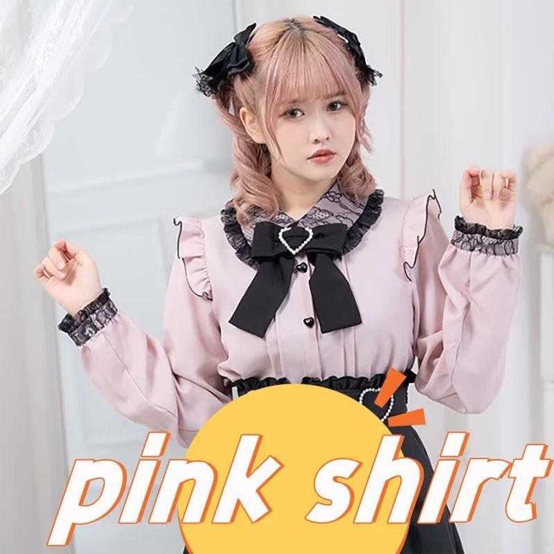 Women's Kawaii Lolita Blouse – Japanese-Inspired Peter Pan Collar Shirt with Lace & Bow Details 30 shirt Bazaare Mart Blouse